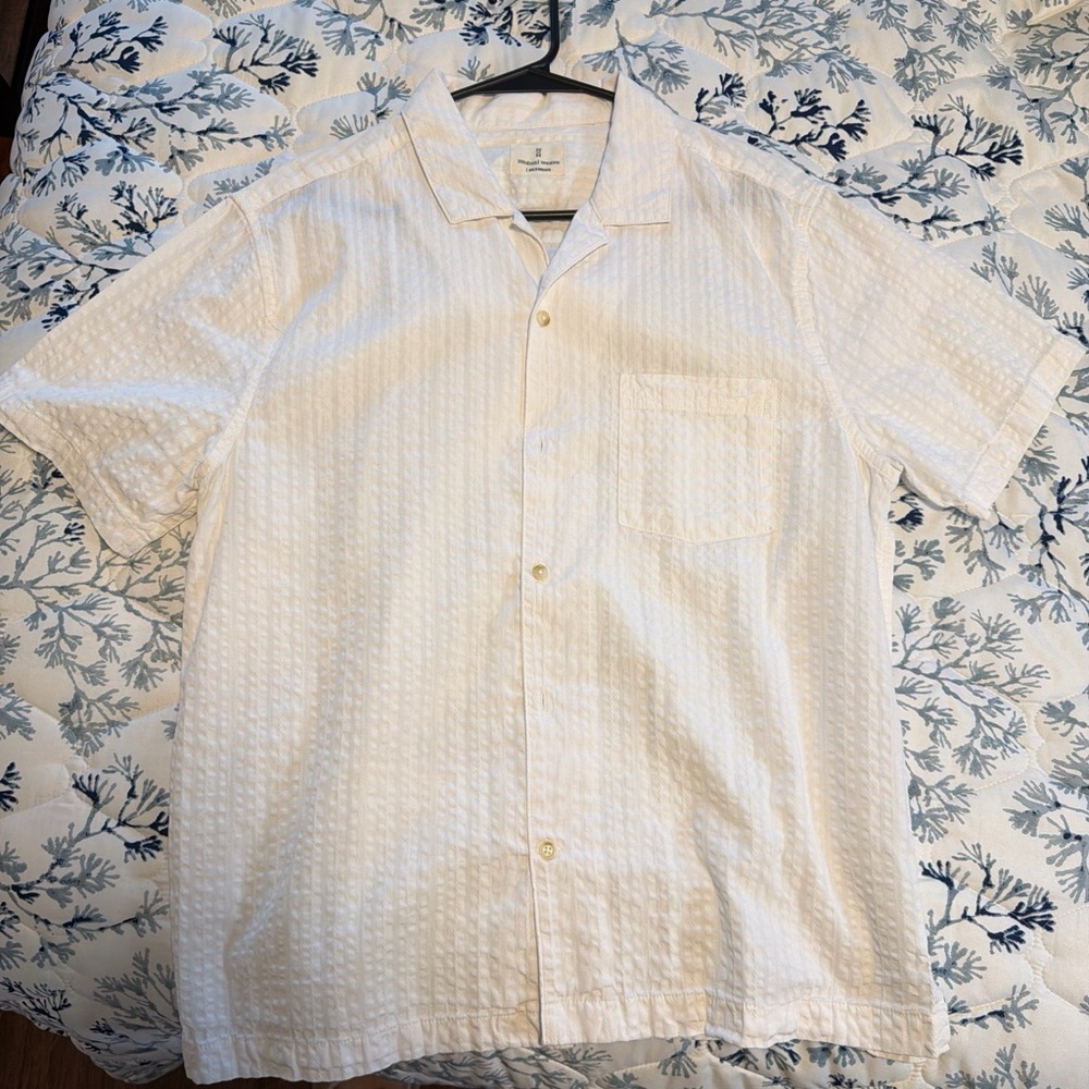 Men's Cream Textured Button Down Shirt